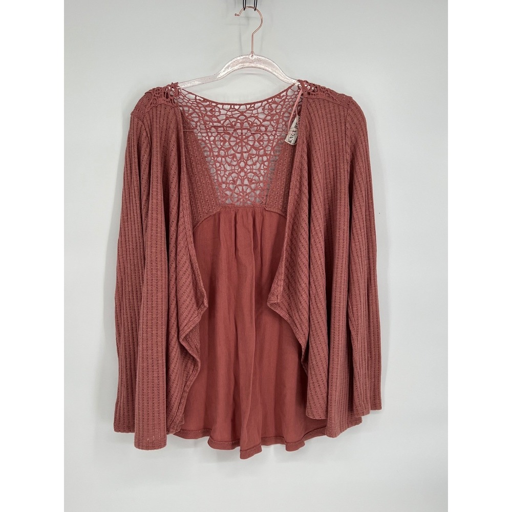 Knox Rose Crochet Back Cardigan Open Front Knit Sweater Cover‎ Up Medium Pink